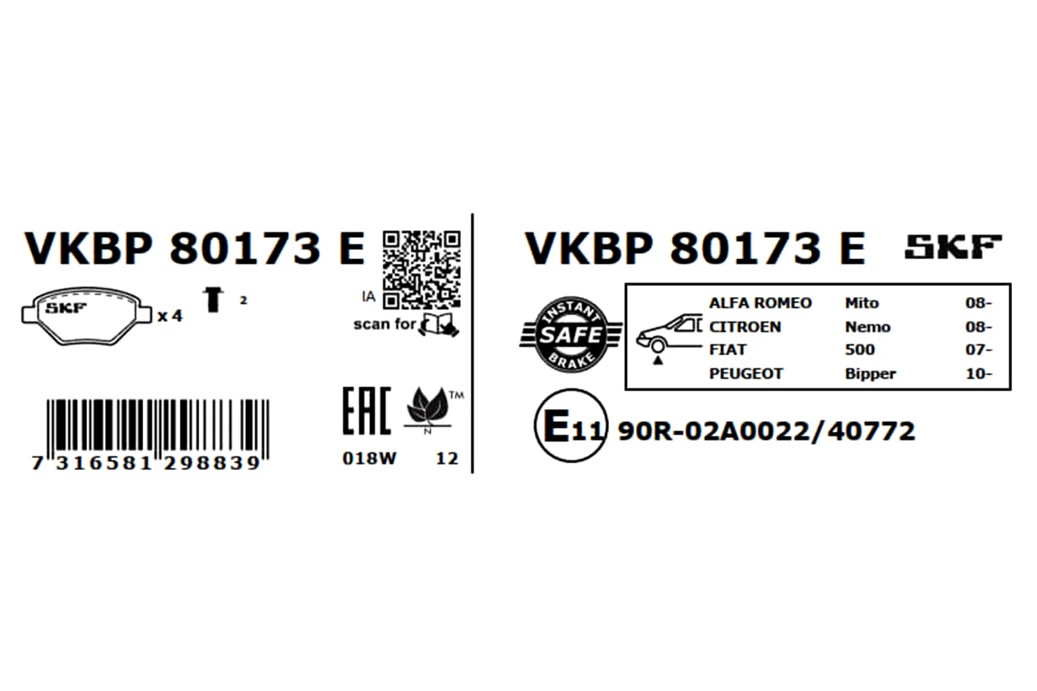 Комплект спирачно феродо, дискови спирачки SKF